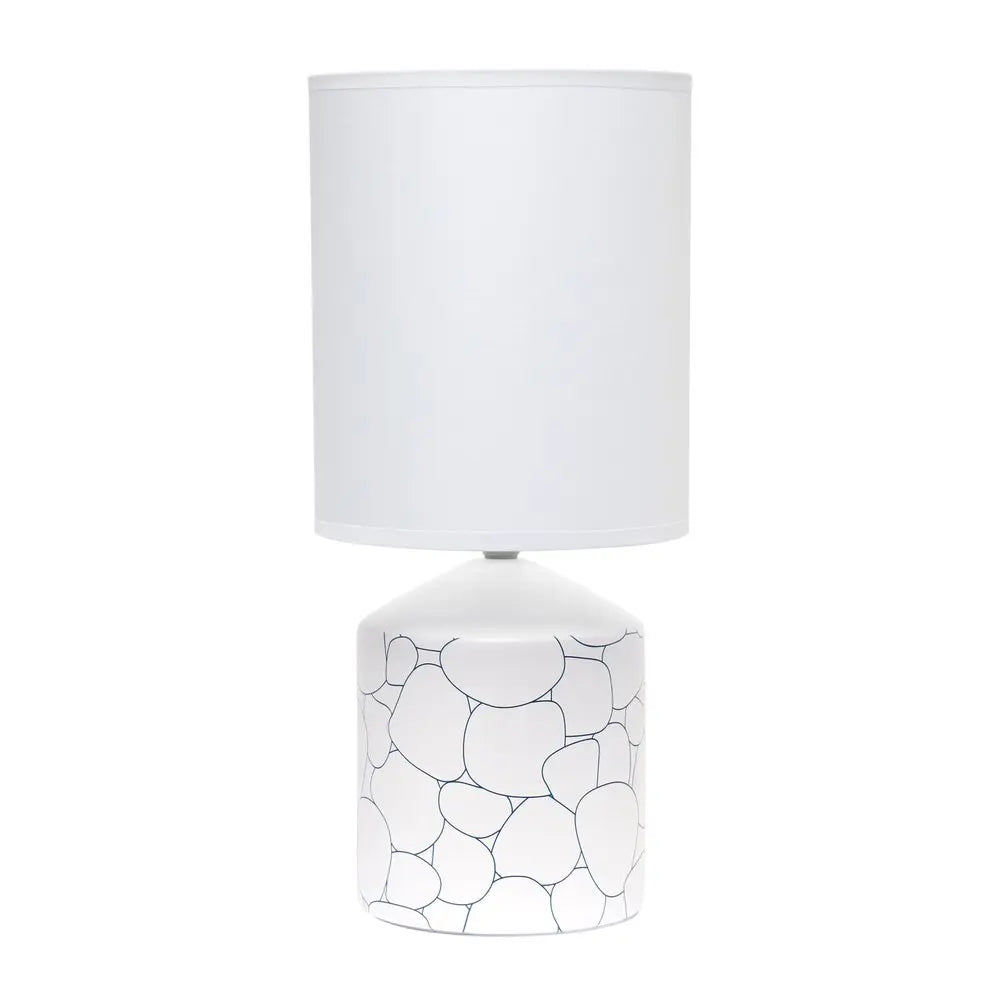 19" White And Stone Ceramic Table Lamp With White Cylinder Shade HomeRoots