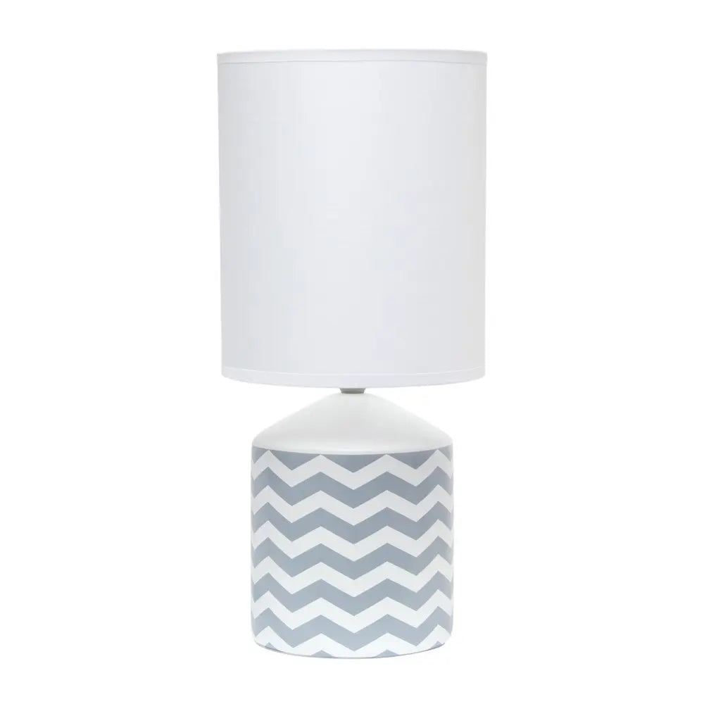 19" White And Gray Ceramic Table Lamp With White Cylinder Shade HomeRoots