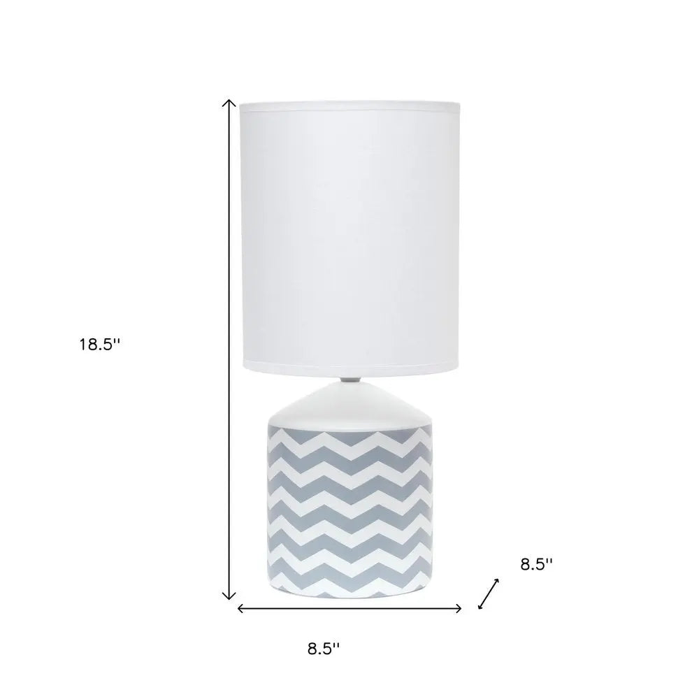19" White And Gray Ceramic Table Lamp With White Cylinder Shade HomeRoots
