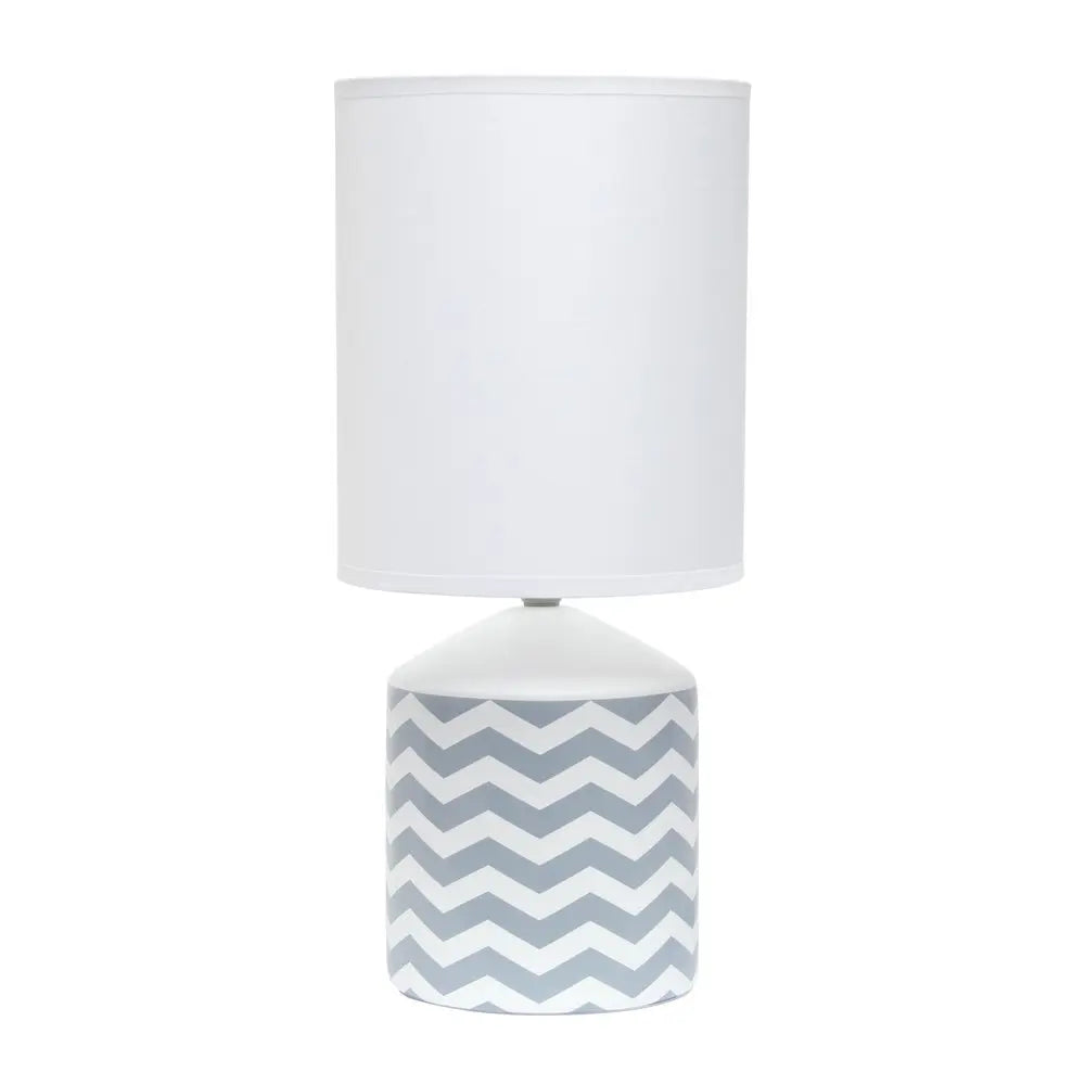 19" White And Gray Ceramic Table Lamp With White Cylinder Shade HomeRoots