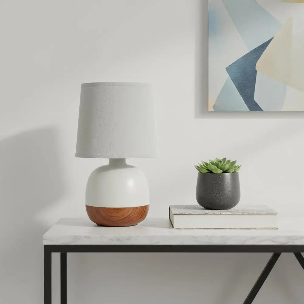 12" Dark Brown Ceramic Round Table Lamp With Gray Drum Shade HomeRoots