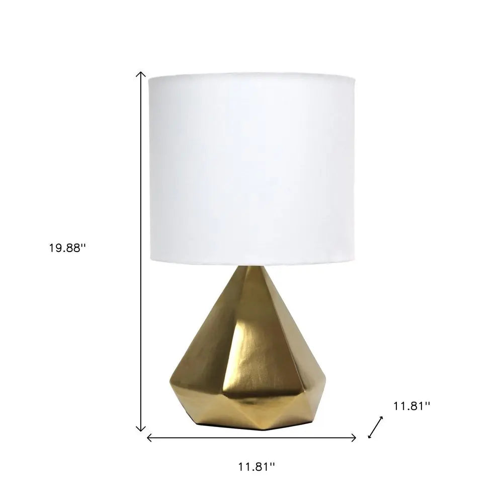 20" Gold Ceramic Novelty Table Lamp With White Drum Shade HomeRoots