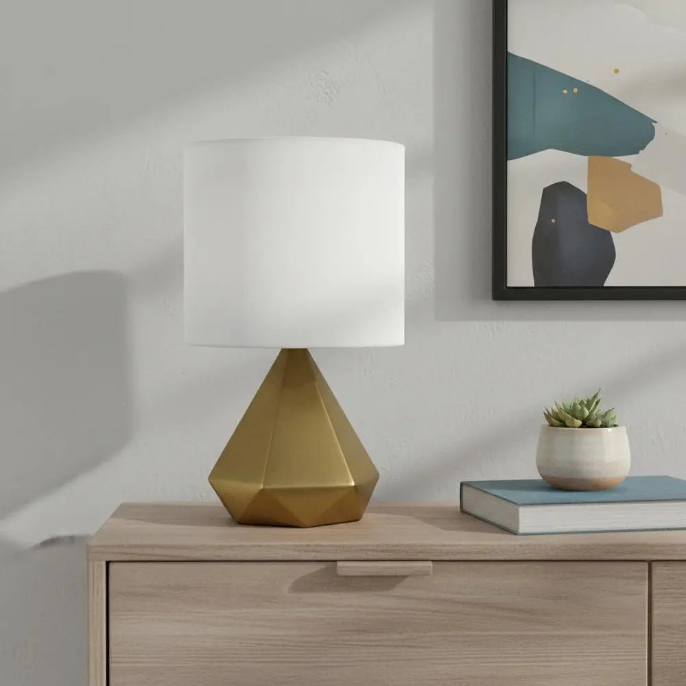 20" Gold Ceramic Novelty Table Lamp With White Drum Shade HomeRoots