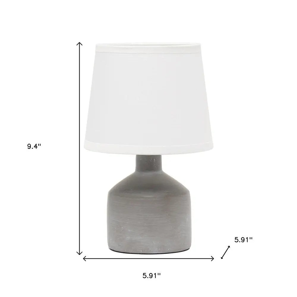 9" Gray Concrete Round Table Lamp With White Drum Shade HomeRoots