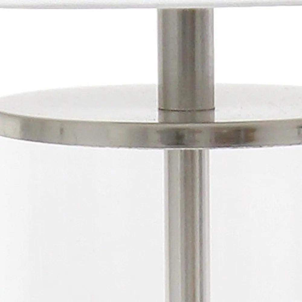 17" Nickel And Clear Glass And Metal Table Lamp With White Drum Shade HomeRoots