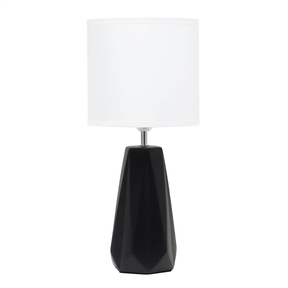 18" Black And Silver Ceramic Geometric Table Lamp With White Drum Shade HomeRoots