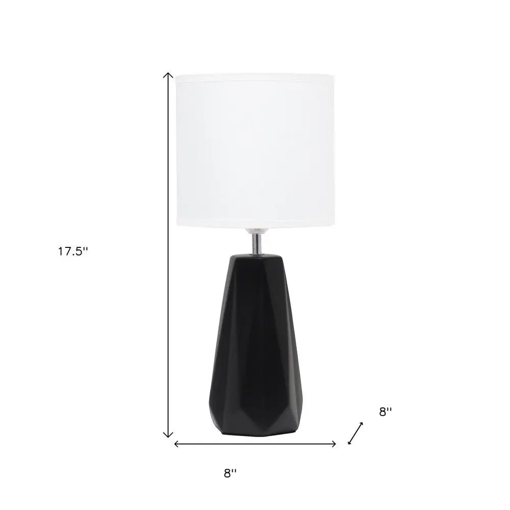 18" Black And Silver Ceramic Geometric Table Lamp With White Drum Shade HomeRoots
