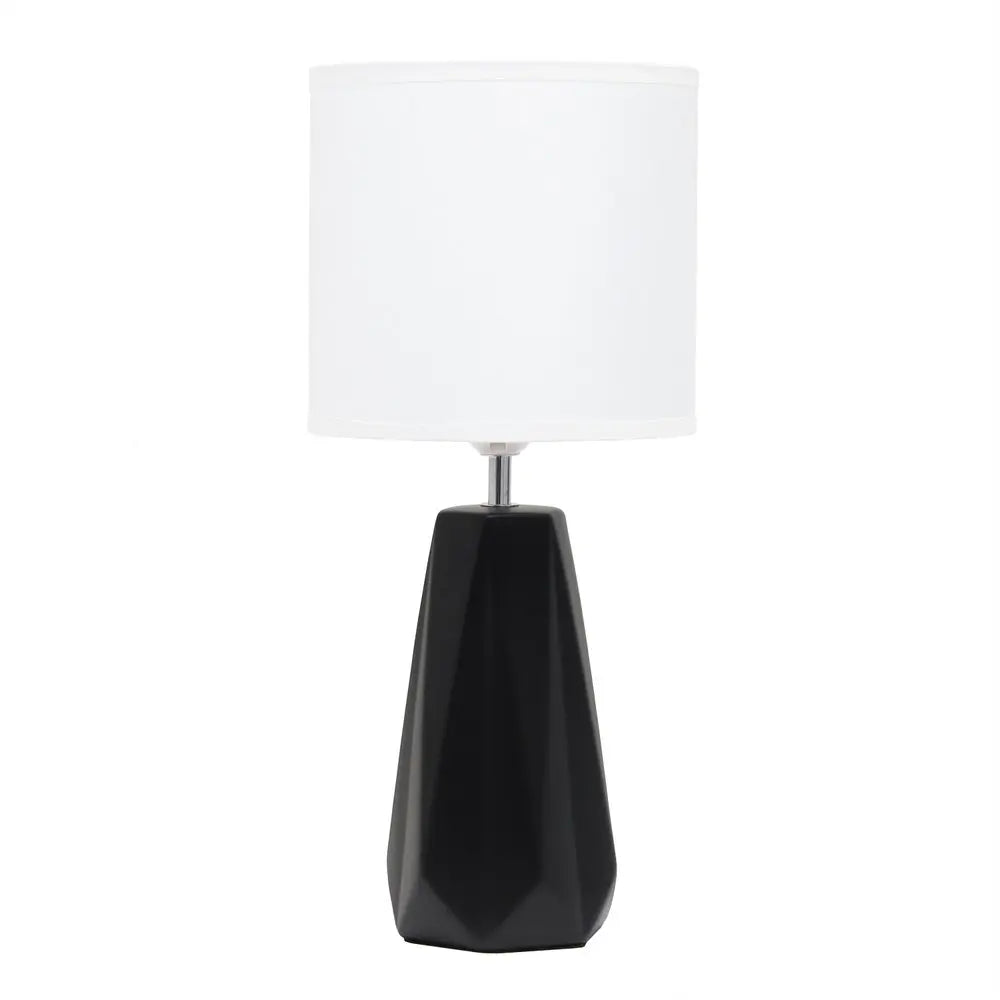 18" Black And Silver Ceramic Geometric Table Lamp With White Drum Shade HomeRoots