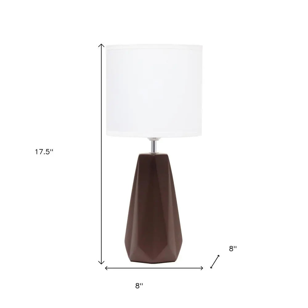 18" Brown And Silver Ceramic Geometric Table Lamp With White Drum Shade HomeRoots
