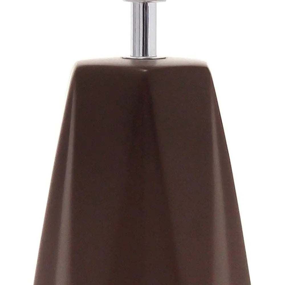 18" Brown And Silver Ceramic Geometric Table Lamp With White Drum Shade HomeRoots