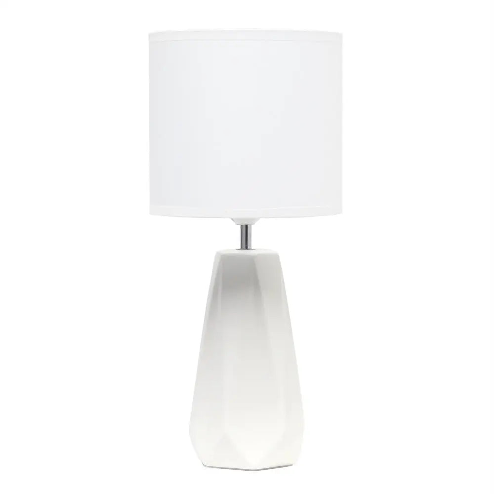 18" Off White Ceramic Geometric Table Lamp With White Drum Shade HomeRoots