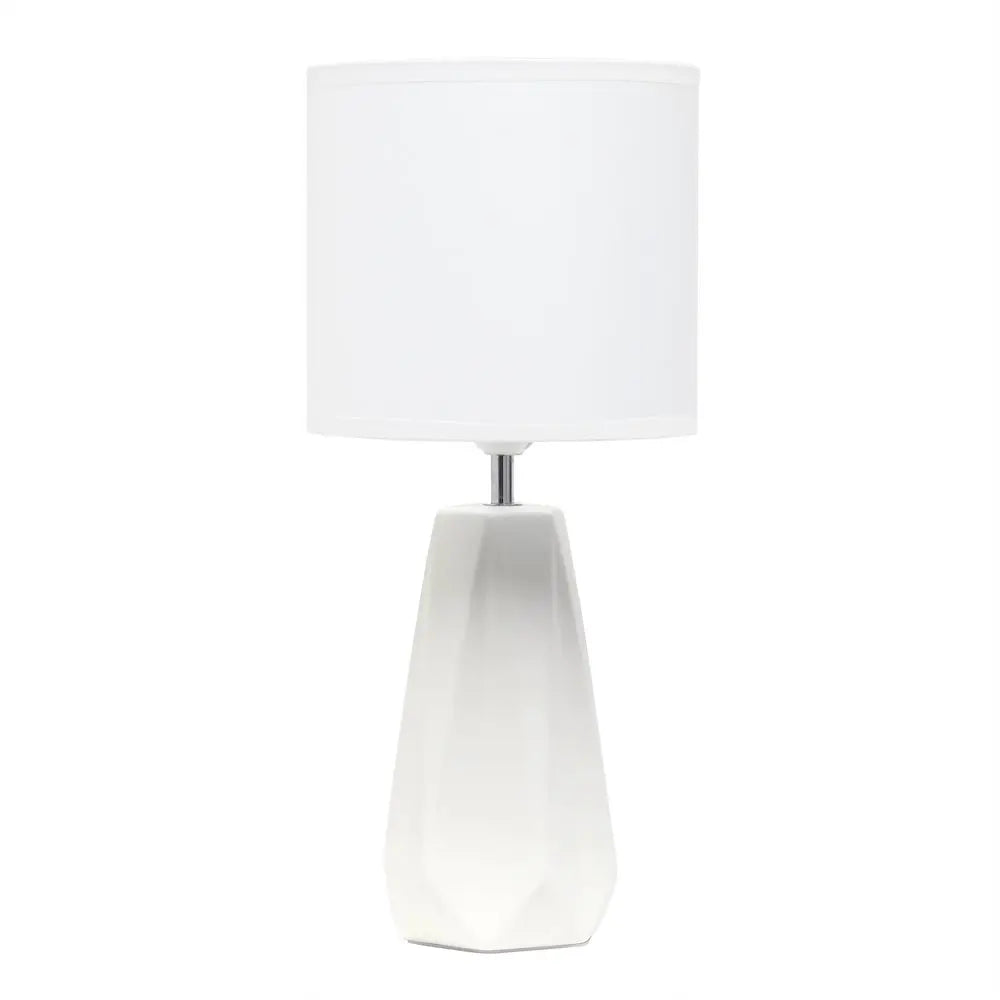 18" Off White Ceramic Geometric Table Lamp With White Drum Shade HomeRoots