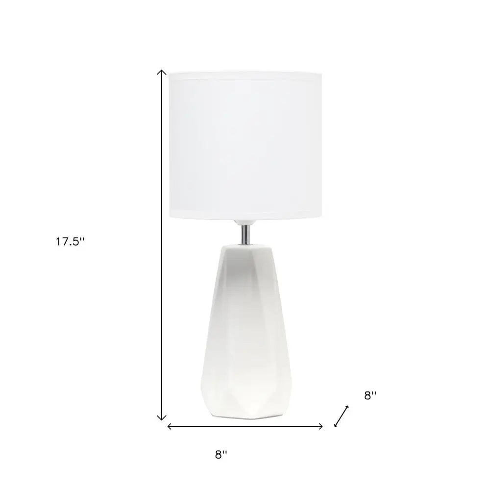 18" Off White Ceramic Geometric Table Lamp With White Drum Shade HomeRoots