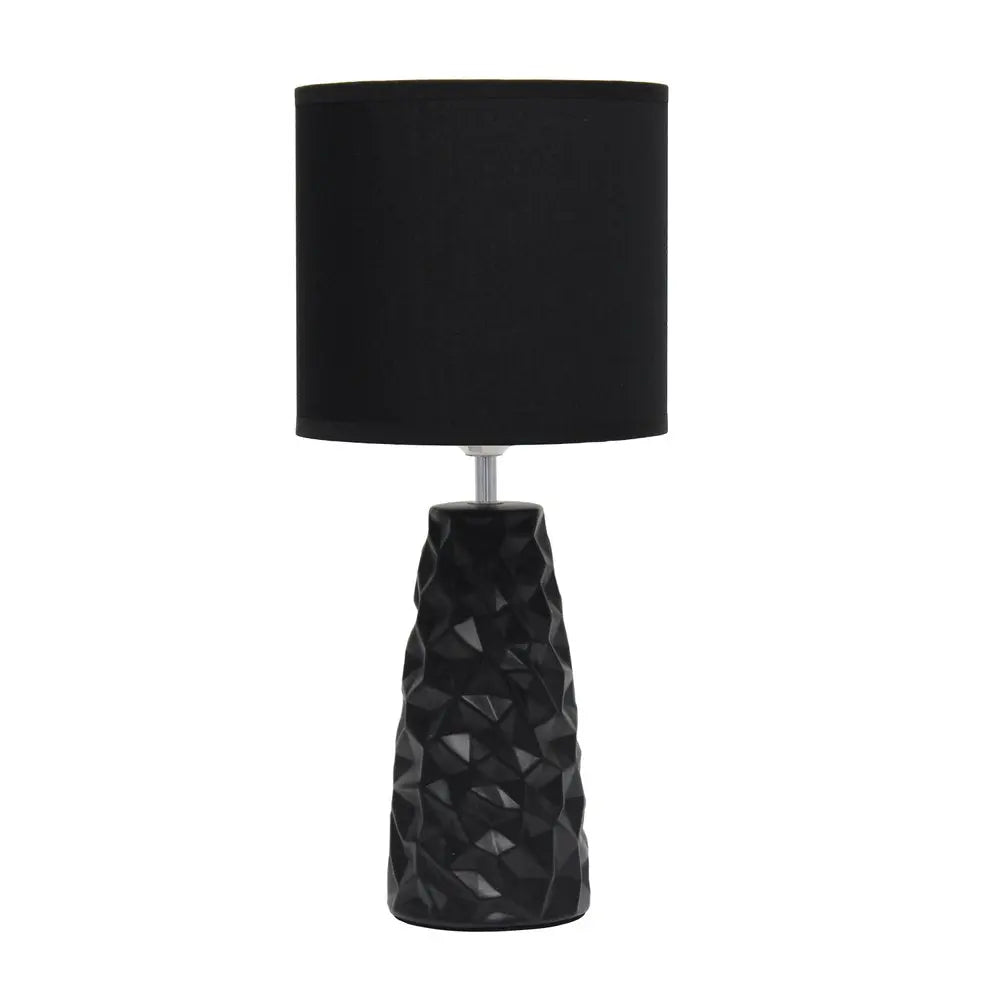 18" Black And Silver Ceramic Geometric Table Lamp With Black Drum Shade HomeRoots