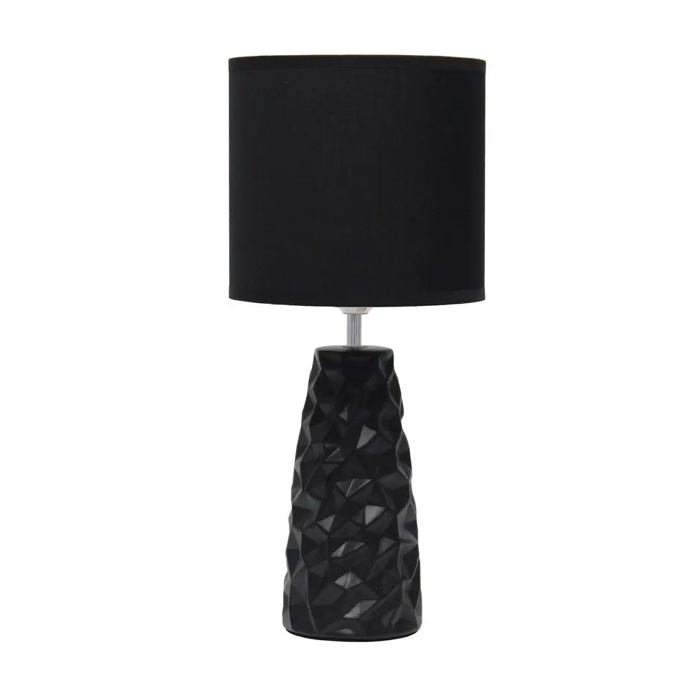 18" Black And Silver Ceramic Geometric Table Lamp With Black Drum Shade HomeRoots