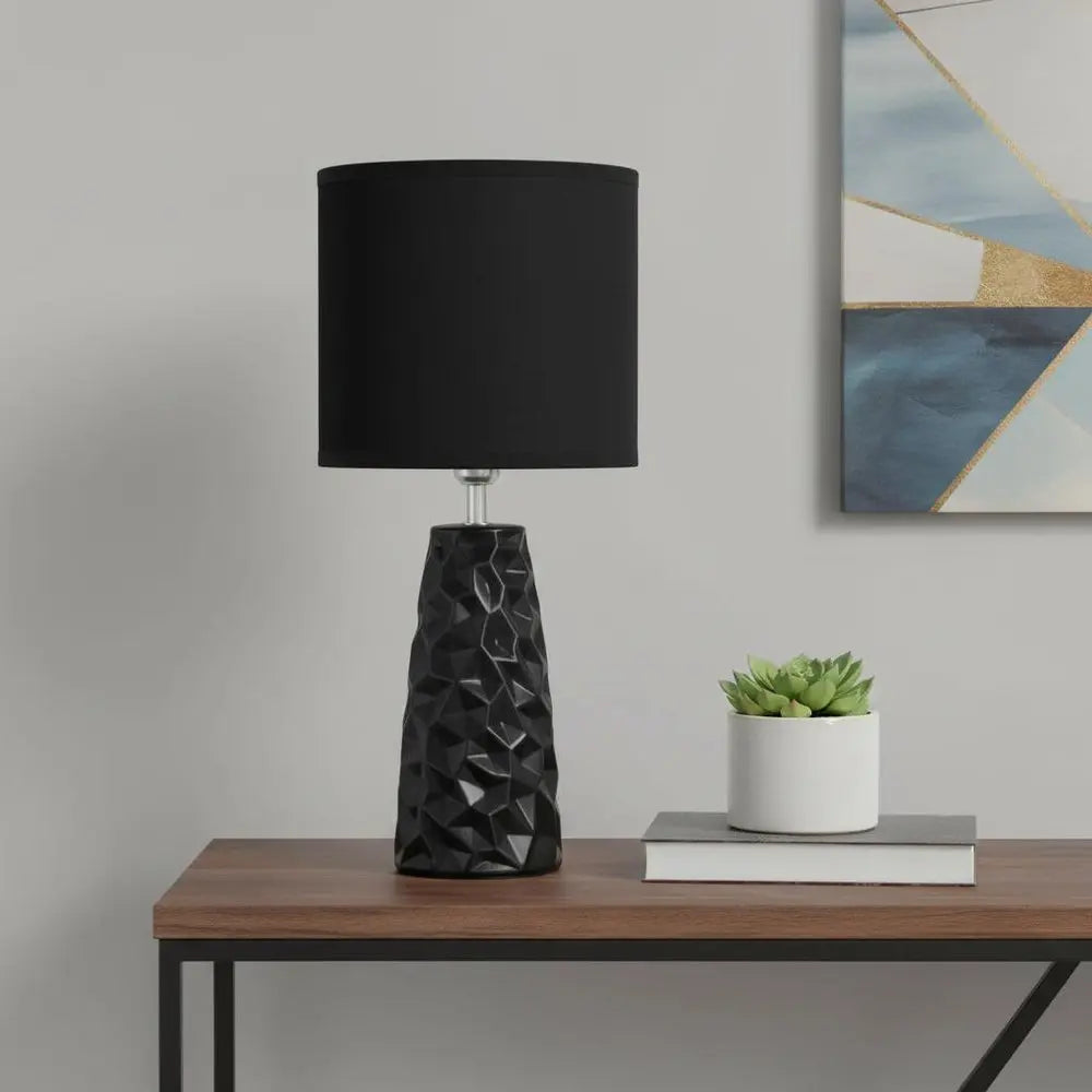 18" Black And Silver Ceramic Geometric Table Lamp With Black Drum Shade HomeRoots