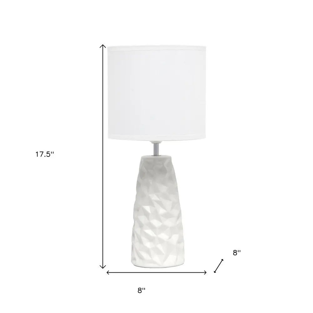 18" Off White Ceramic Geometric Table Lamp With Off White Drum Shade HomeRoots