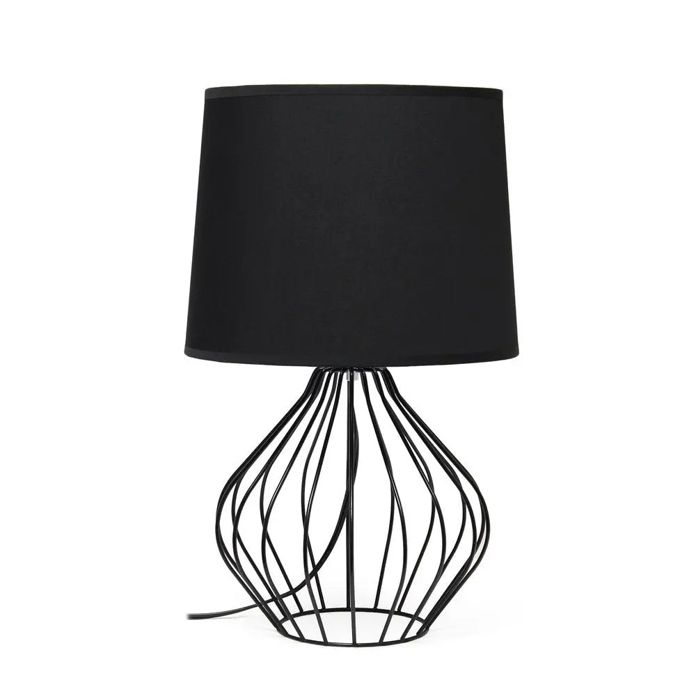 20" Black Metal Geometric Table Lamp With Black Drum Shade HomeRoots