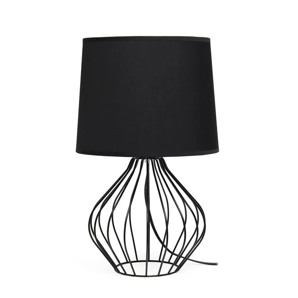 20" Black Metal Geometric Table Lamp With Black Drum Shade HomeRoots