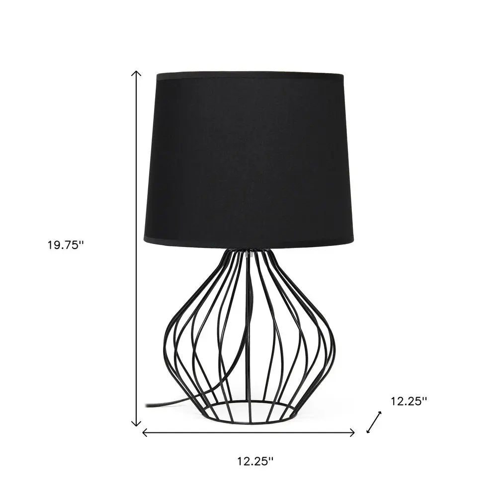 20" Black Metal Geometric Table Lamp With Black Drum Shade HomeRoots