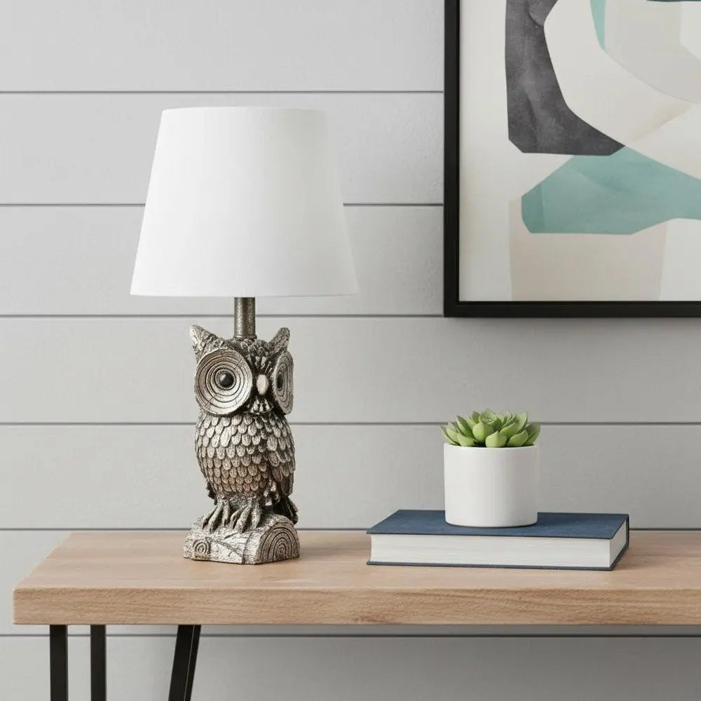 20" Brown And White Geometric Table Lamp With White Drum Shade HomeRoots