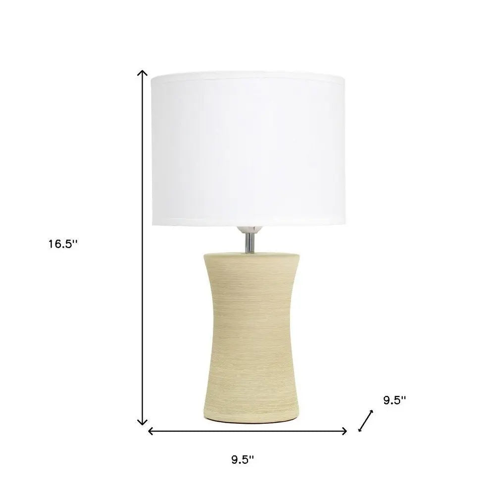 17" Beige Ceramic Novelty Table Lamp With White Drum Shade HomeRoots