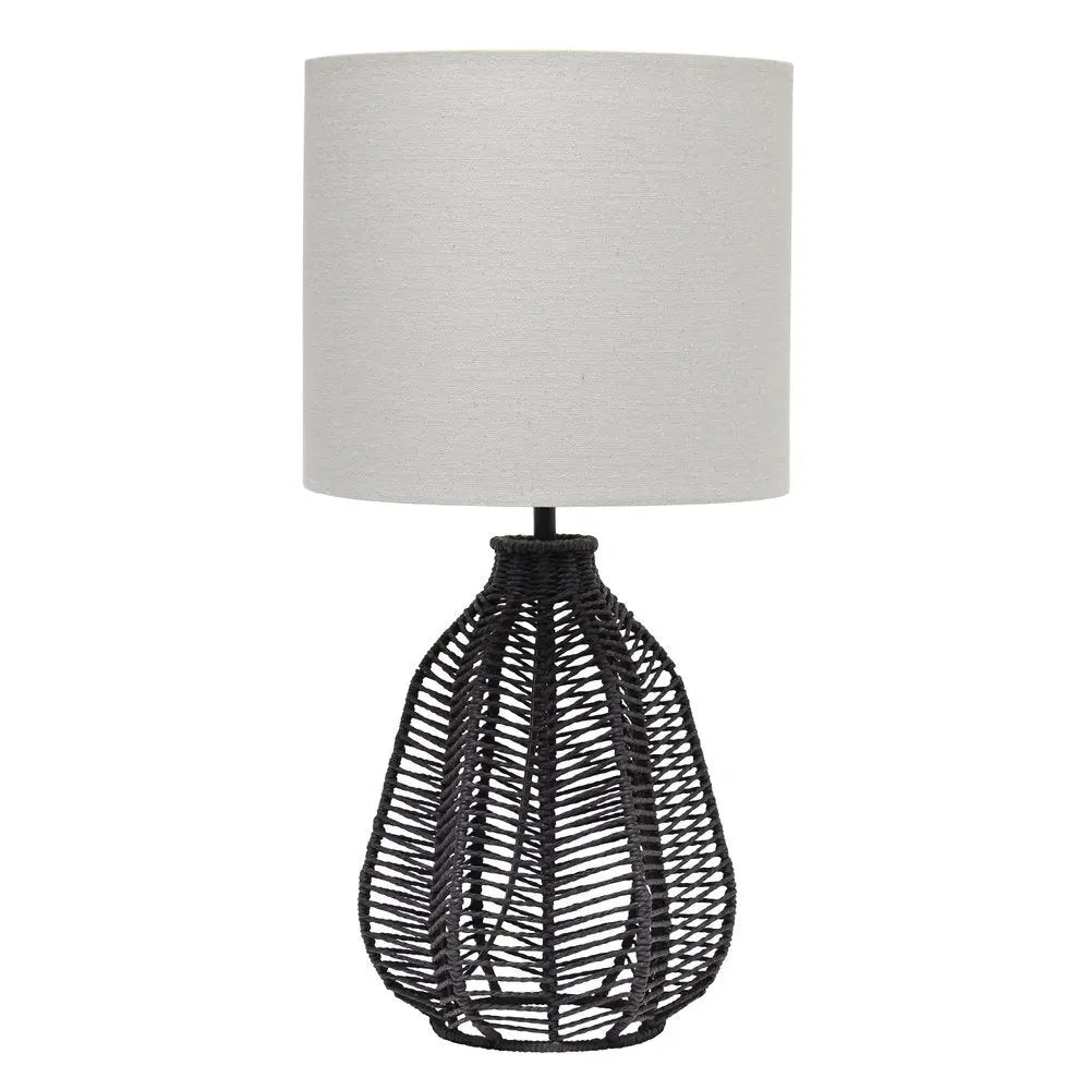 21" Black Rope Novelty Table Lamp With Light Gray Drum Shade HomeRoots