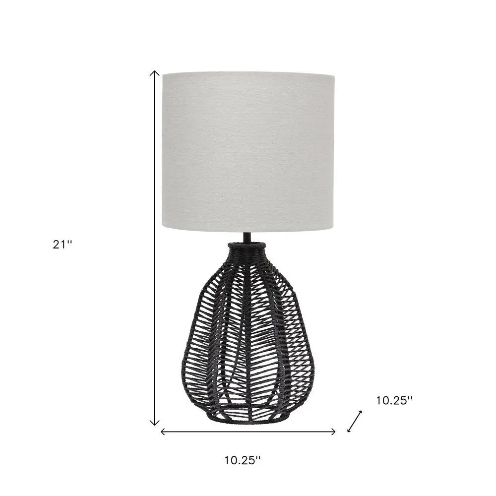 21" Black Rope Novelty Table Lamp With Light Gray Drum Shade HomeRoots