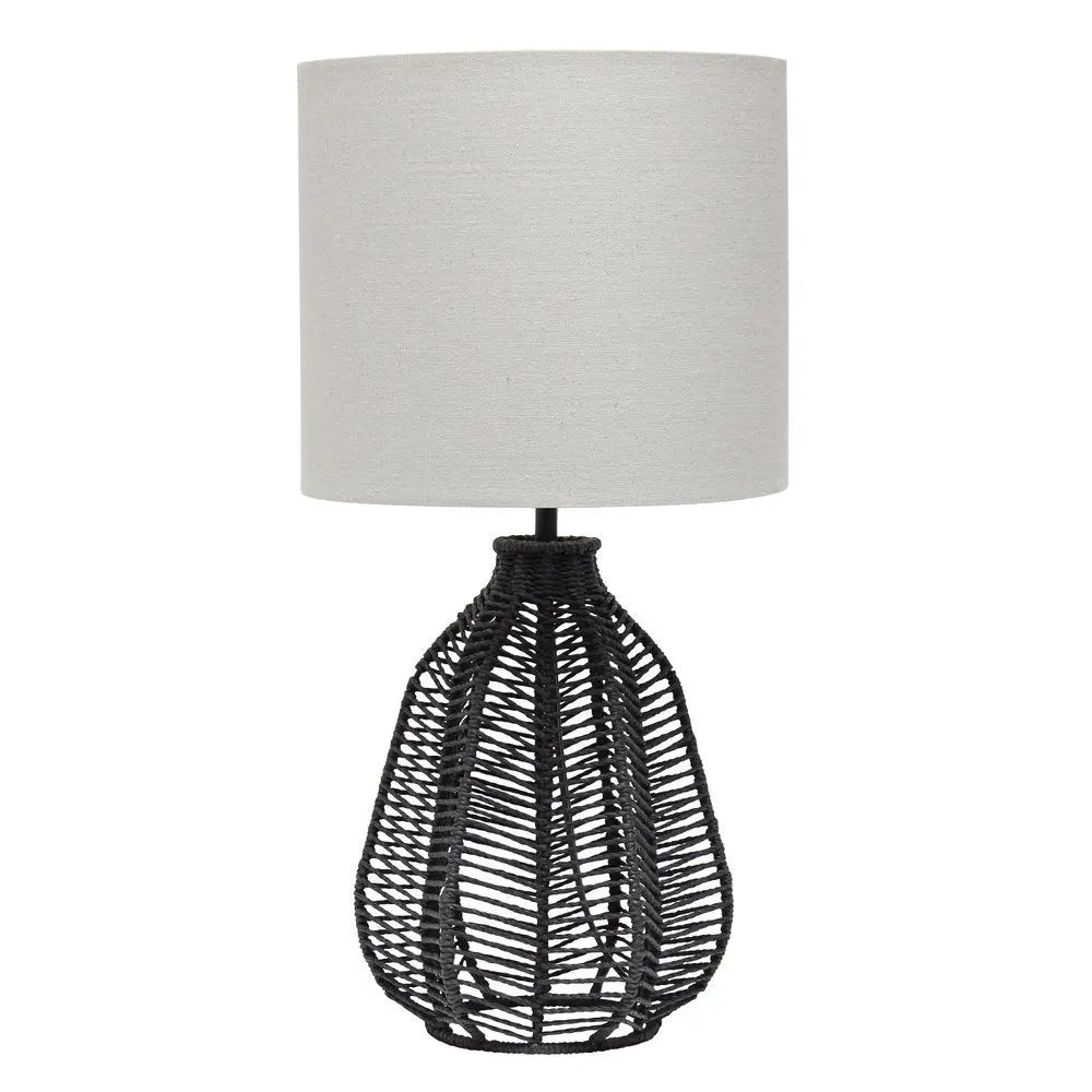 21" Black Rope Novelty Table Lamp With Light Gray Drum Shade HomeRoots
