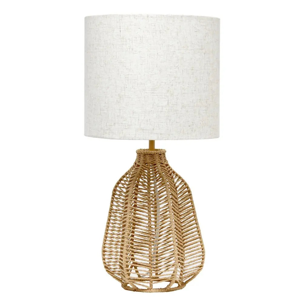 21" Natural Round Table Lamp With Beige Drum Shade HomeRoots