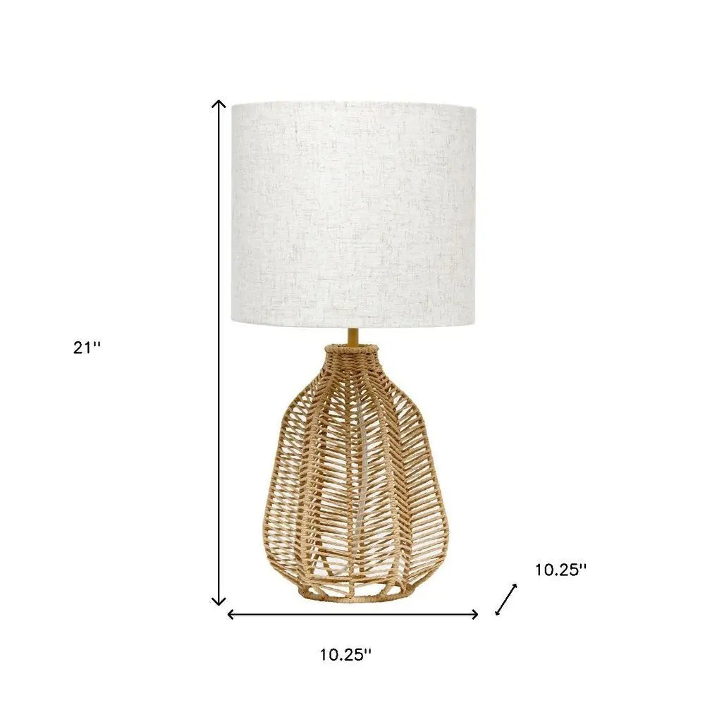 21" Natural Round Table Lamp With Beige Drum Shade HomeRoots
