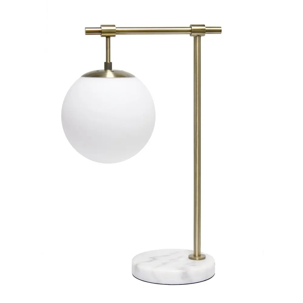 21" Antiqued Brass Metal Novelty Table Lamp With White Globe Shade HomeRoots