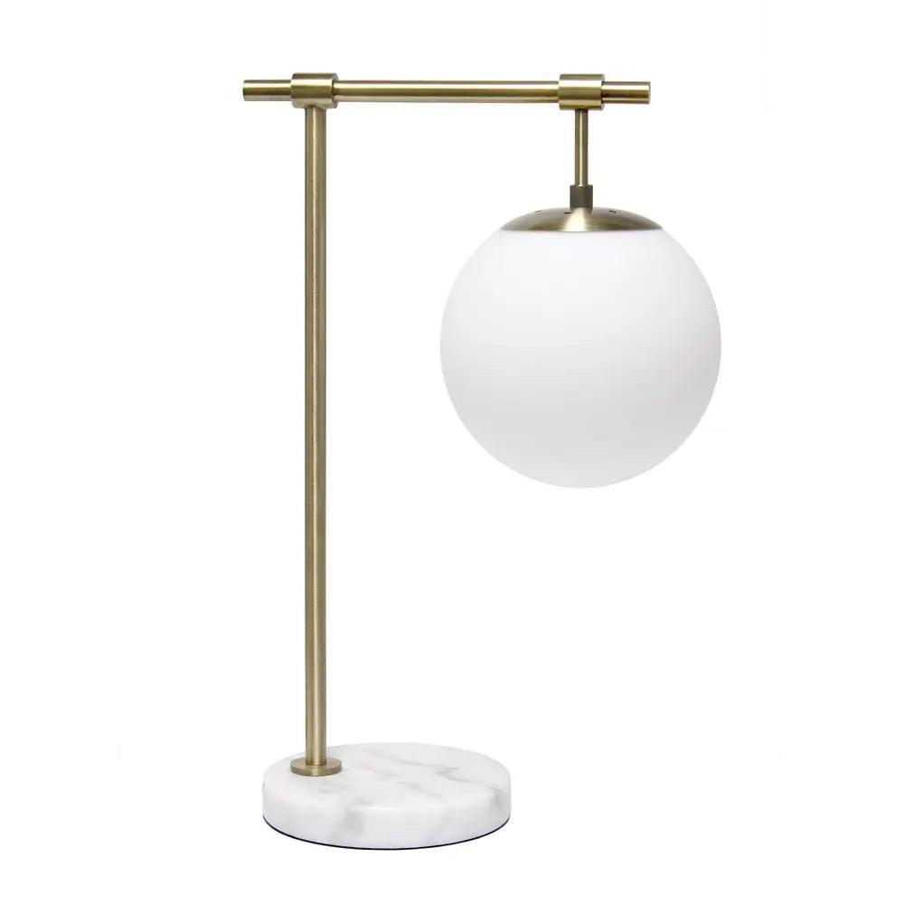 21" Antiqued Brass Metal Novelty Table Lamp With White Globe Shade HomeRoots