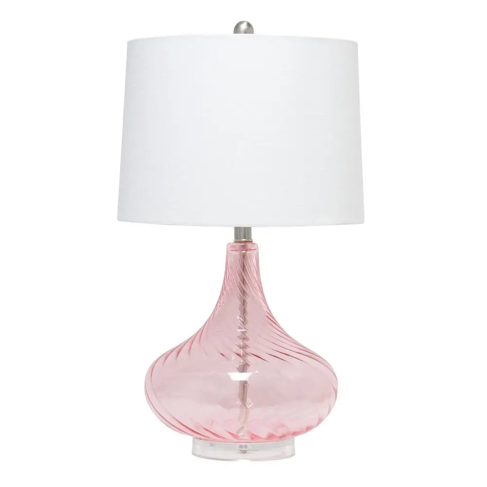 24" Pink And Clear Glass Novelty Table Lamp With White Drum Shade HomeRoots