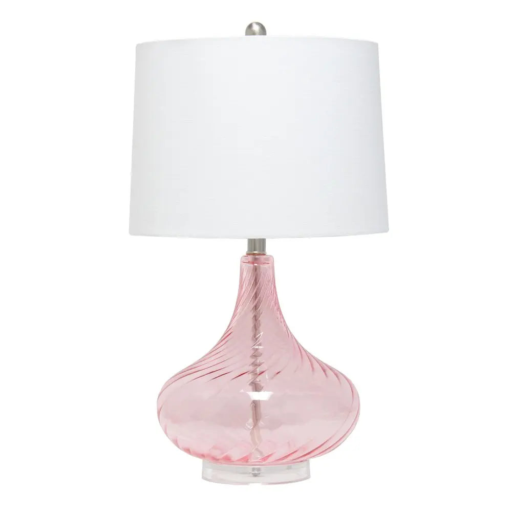 24" Pink And Clear Glass Novelty Table Lamp With White Drum Shade HomeRoots