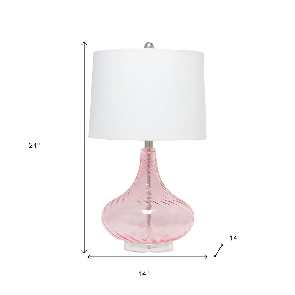 24" Pink And Clear Glass Novelty Table Lamp With White Drum Shade HomeRoots