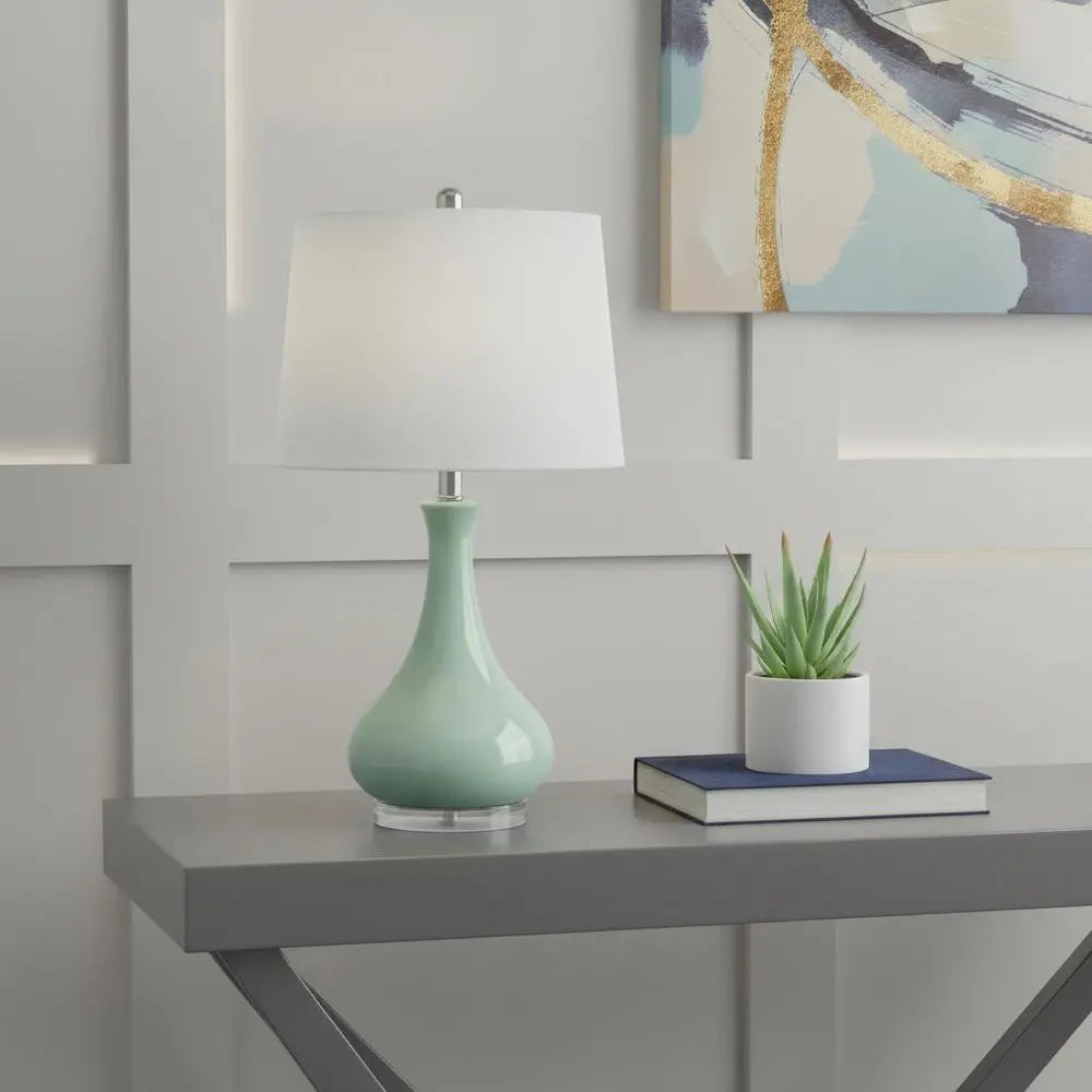 26" Aqua Ceramic Novelty Table Lamp With White Drum Shade HomeRoots