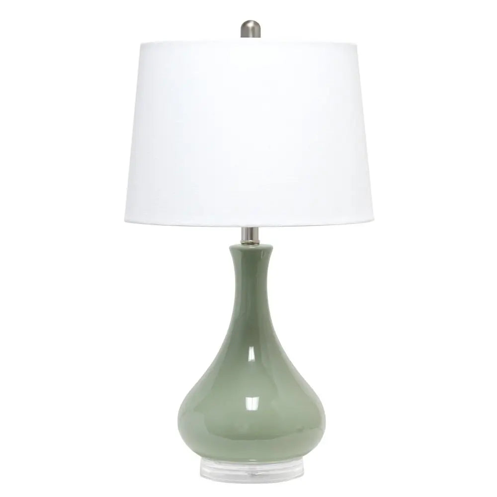 26" Sage And Clear Ceramic Novelty Table Lamp With White Drum Shade HomeRoots