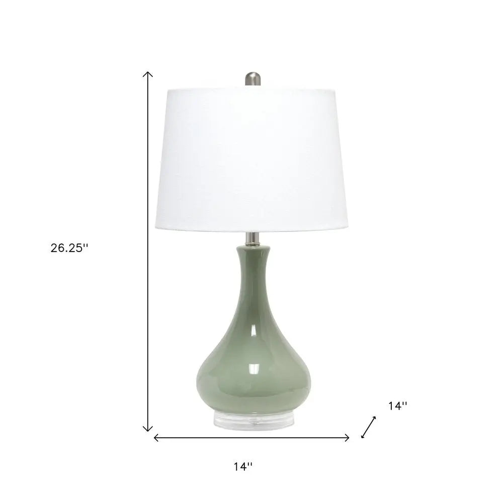 26" Sage And Clear Ceramic Novelty Table Lamp With White Drum Shade HomeRoots
