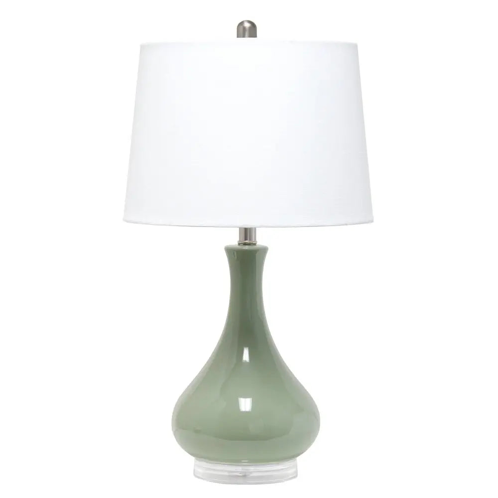 26" Sage And Clear Ceramic Novelty Table Lamp With White Drum Shade HomeRoots