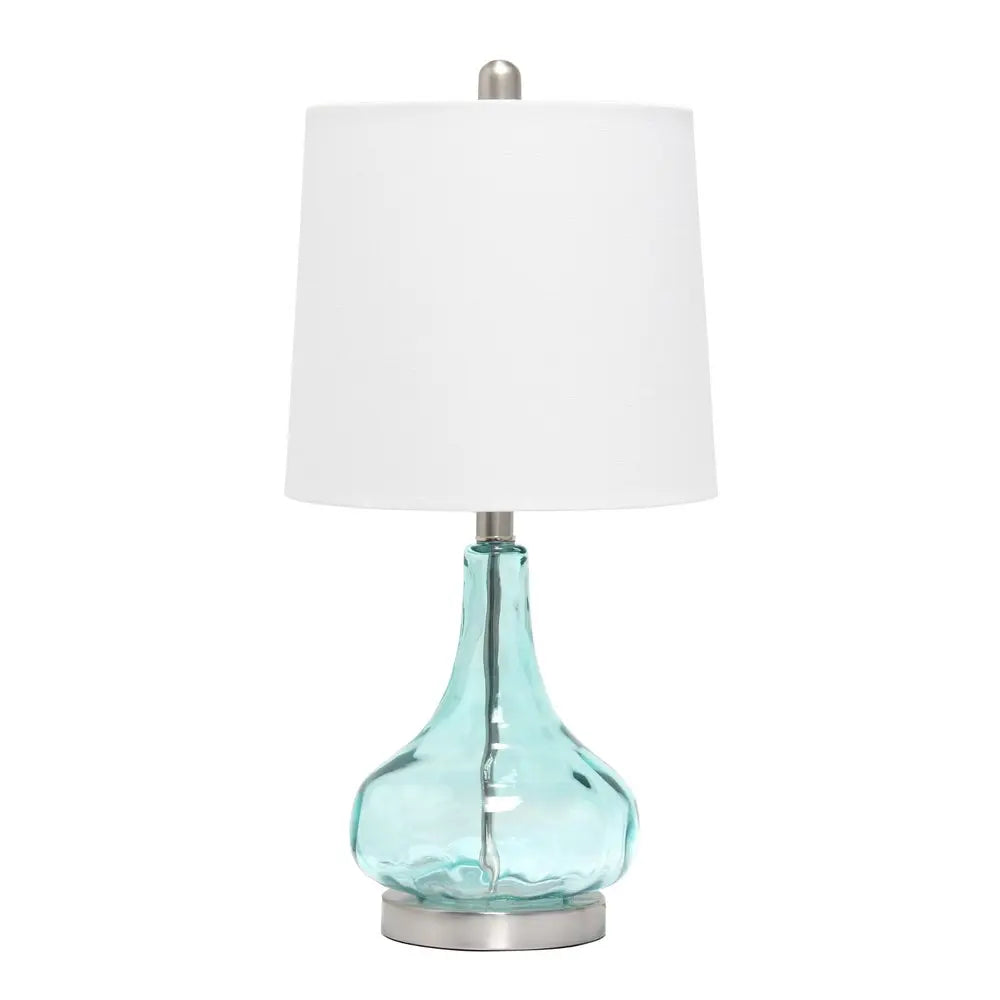 23" Blue And Silver Glass And Metal Novelty Table Lamp With White Drum Shade HomeRoots