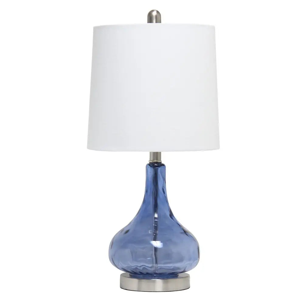 23" Dark Blue And Silver Glass And Metal Novelty Table Lamp With White Drum Shade HomeRoots