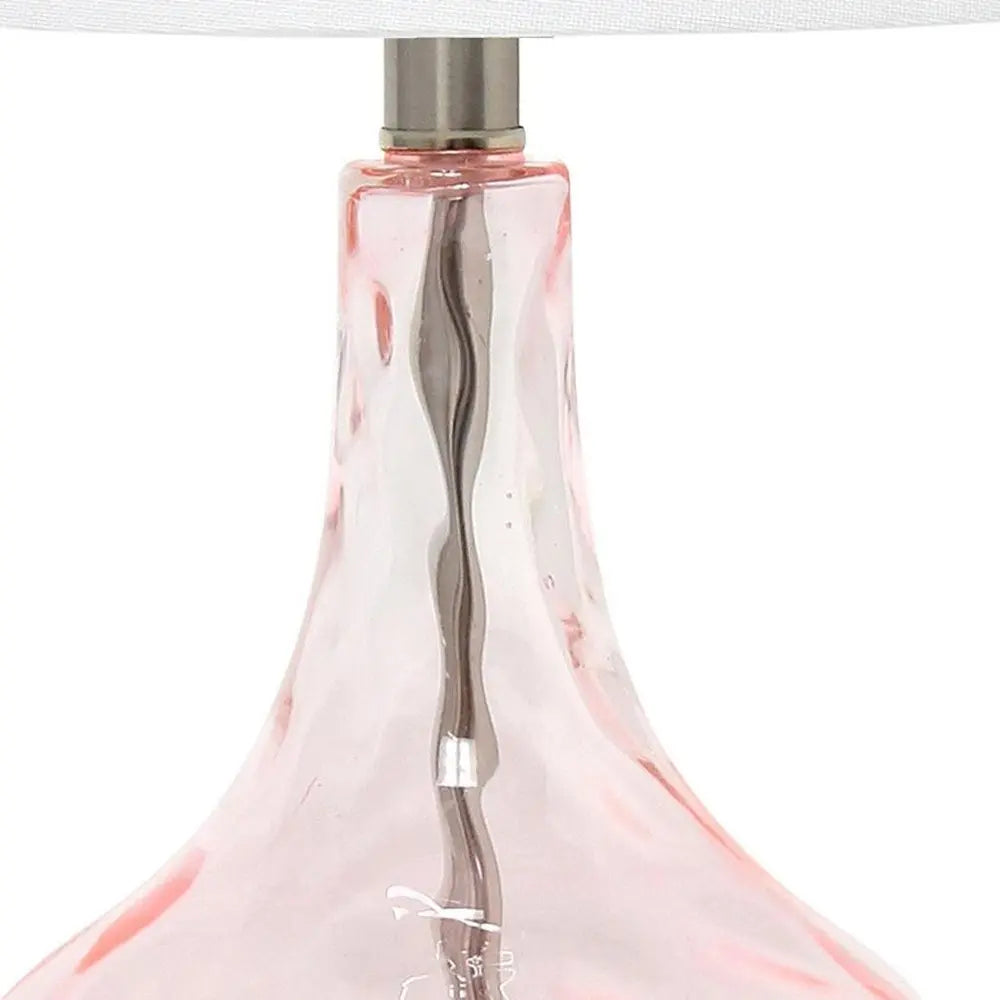 23" Rose And Silver Glass And Metal Round Table Lamp With White Drum Shade HomeRoots