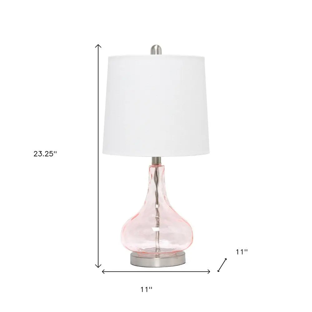 23" Rose And Silver Glass And Metal Round Table Lamp With White Drum Shade HomeRoots