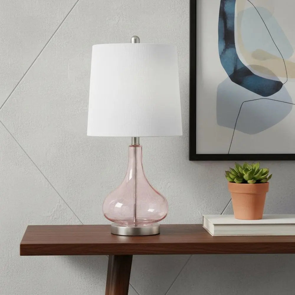 23" Rose And Silver Glass And Metal Round Table Lamp With White Drum Shade HomeRoots