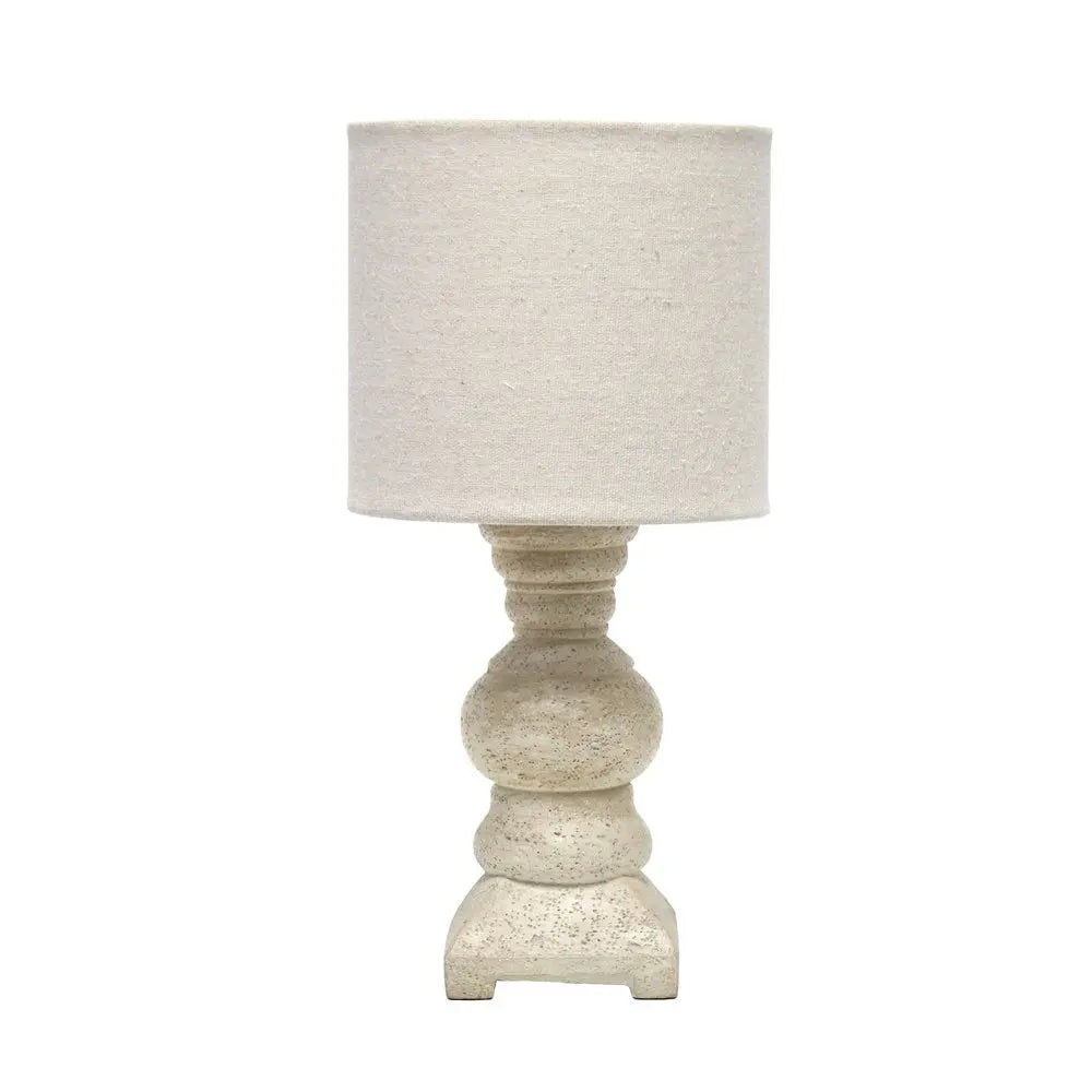 13" Distressed Beige Novelty Table Lamp With Beige Drum Shade HomeRoots