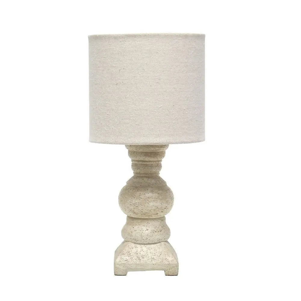 13" Distressed Beige Novelty Table Lamp With Beige Drum Shade HomeRoots