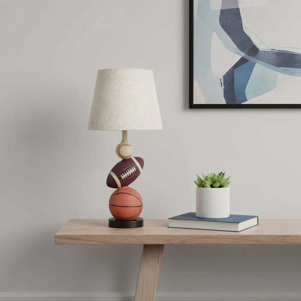 22" Brown Geometric Table Lamp With Beige Drum Shade HomeRoots