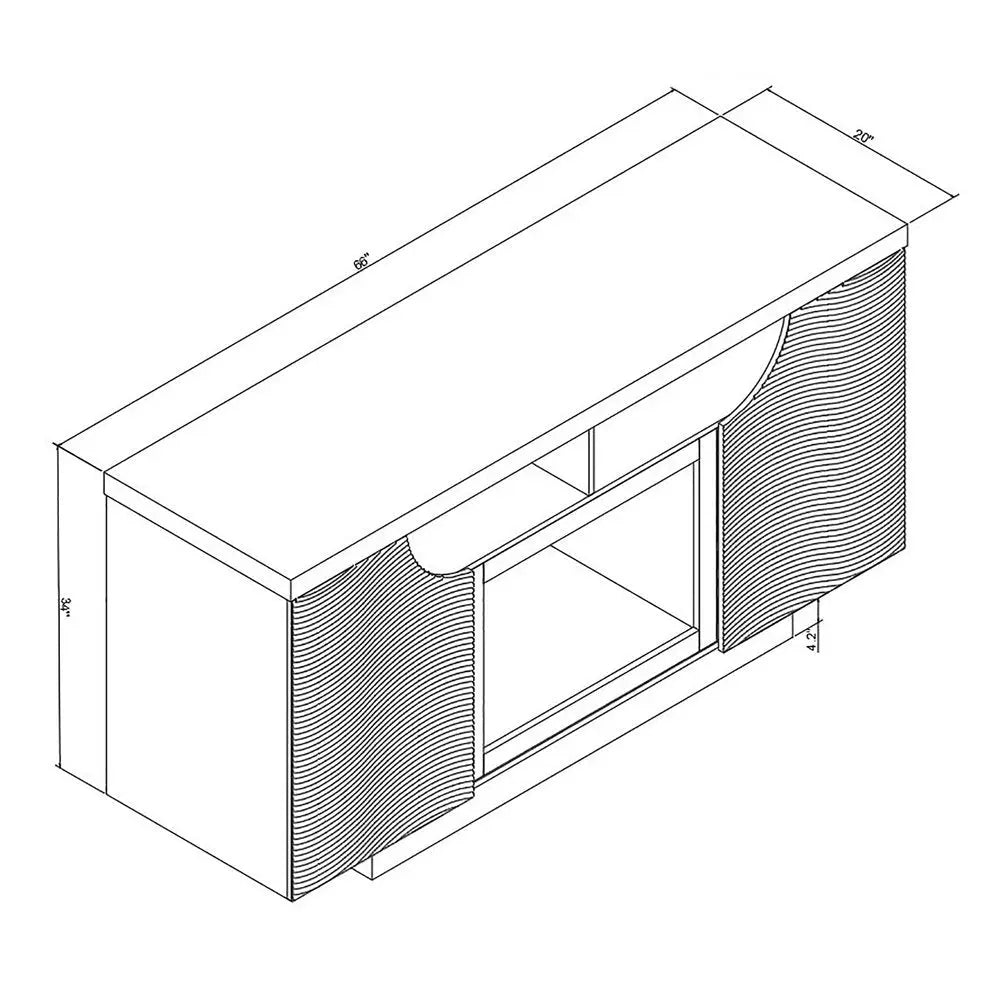 66" White Ribbed Wood Electric Storage Cabinet Fireplace With LED And Speaker HomeRoots