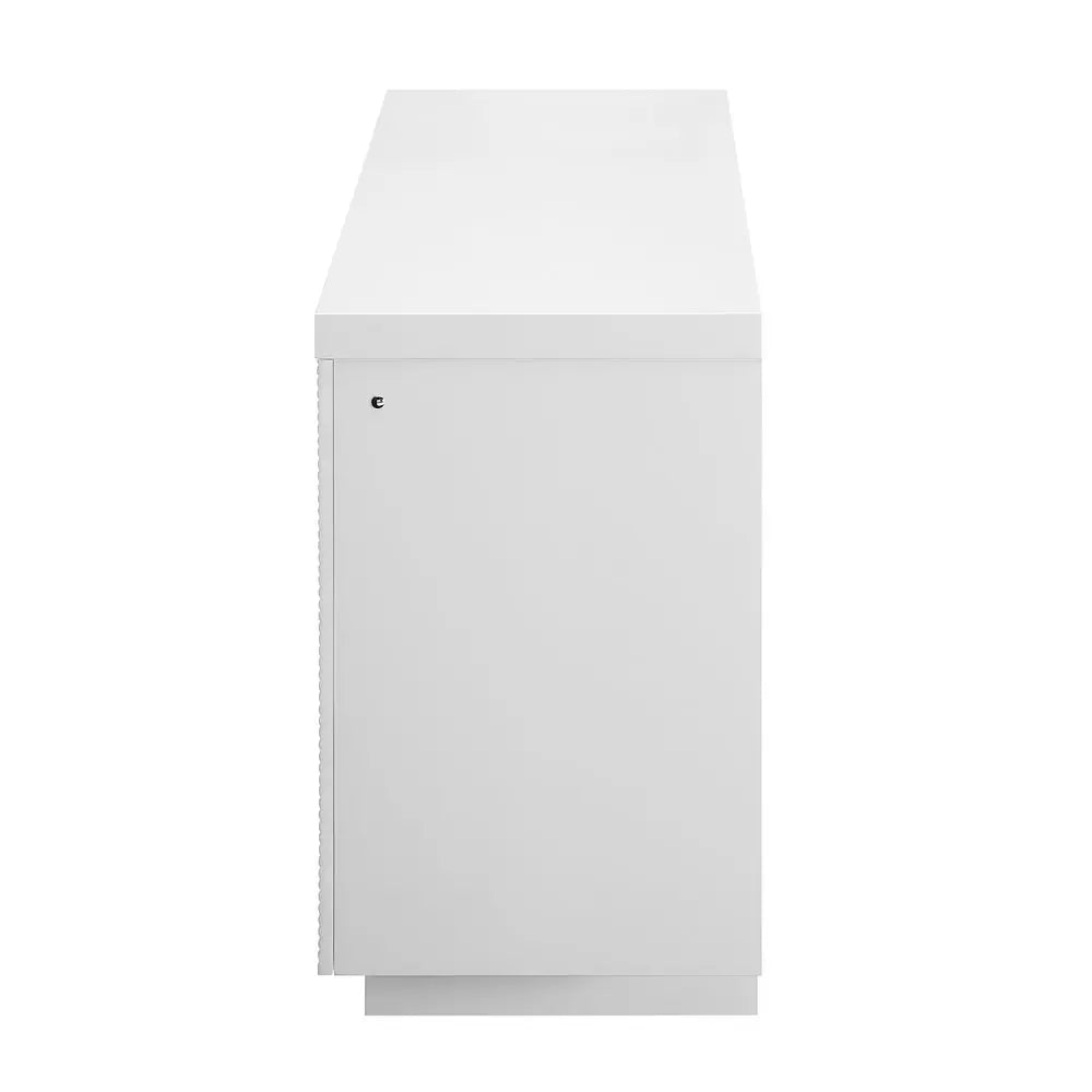 76" White Ribbed Wood Electric Storage Cabinet Fireplace With LED And Speaker HomeRoots